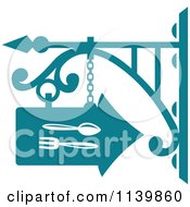 Clipart Of A Teal Restaurant Diner Shingle Sign 6 Royalty Free Vector Illustration