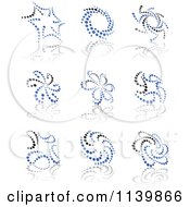 Clipart Of Abstract Blue And Black Dot Icons And Reflections Royalty Free Vector Illustration
