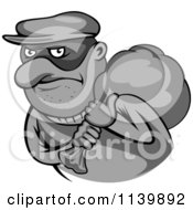 Clipart Of A Grayscale Robber Carrying A Bag On His Shoulder Royalty Free Vector Illustration by Vector Tradition SM