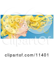 Young Blond Woman With Her Hair Flying In The Breeze Clipart Illustration