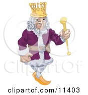 Proud King In A Purple Robe Holding A Staff And Wearing A Crown Clipart Illustration
