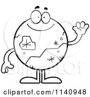 Cartoon Clipart Of A Black And White Pluto Waving Vector Outlined Coloring Page