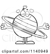 Cartoon Clipart Of A Black And White Loving Planet Saturn Vector Outlined Coloring Page by Cory Thoman