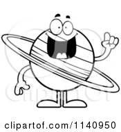 Cartoon Clipart Of A Black And White Planet Saturn With An Idea Vector Outlined Coloring Page
