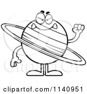 Cartoon Clipart Of A Black And White Mad Planet Saturn Vector Outlined Coloring Page
