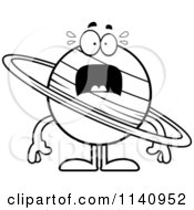 Cartoon Clipart Of A Black And White Scared Planet Saturn Vector Outlined Coloring Page