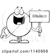 Cartoon Clipart Of A Black And White Planet Uranus Holding A Sign Vector Outlined Coloring Page by Cory Thoman