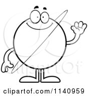 Cartoon Clipart Of A Black And White Waving Planet Uranus Vector Outlined Coloring Page