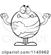Cartoon Clipart Of A Black And White Mad Planet Venus Vector Outlined Coloring Page