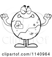 Cartoon Clipart Of A Black And White Mad Pluto Vector Outlined Coloring Page