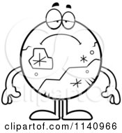Cartoon Clipart Of A Black And White Depressed Pluto Vector Outlined Coloring Page