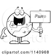 Cartoon Clipart Of A Black And White Pluto Holding A Sign Vector Outlined Coloring Page