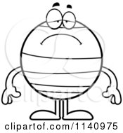 Cartoon Clipart Of A Black And White Depressed Neptune Vector Outlined Coloring Page