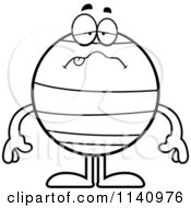 Cartoon Clipart Of A Black And White Sick Neptune Vector Outlined Coloring Page