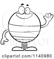 Cartoon Clipart Of A Black And White Neptune Waving Vector Outlined Coloring Page by Cory Thoman