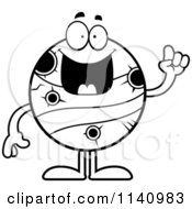 Cartoon Clipart Of A Black And White Planet Mercury With An Idea Vector Outlined Coloring Page