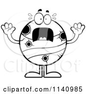 Cartoon Clipart Of A Black And White Scared Planet Mercury Vector Outlined Coloring Page