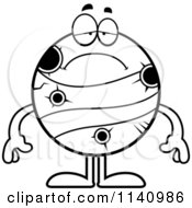Cartoon Clipart Of A Black And White Depressed Planet Mercury Vector Outlined Coloring Page