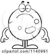 Cartoon Clipart Of A Black And White Depressed Planet Mars Vector Outlined Coloring Page