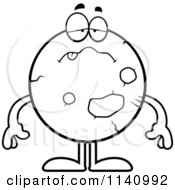 Cartoon Clipart Of A Black And White Sick Planet Mars Vector Outlined Coloring Page