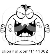 Cartoon Clipart Of A Black And White Sly Piranha Fish Vector Outlined Coloring Page