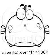 Cartoon Clipart Of A Black And White Surprised Piranha Fish Vector Outlined Coloring Page