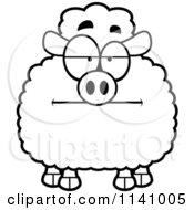 Cartoon Clipart Of A Black And White Bored Sheep Vector Outlined Coloring Page