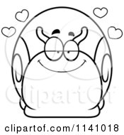 Cartoon Clipart Of A Black And White Amorous Snail Vector Outlined Coloring Page by Cory Thoman