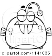 Cartoon Clipart Of A Black And White Bored Viperfish Vector Outlined Coloring Page