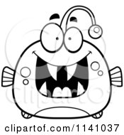 Cartoon Clipart Of A Black And White Excited Viperfish Vector Outlined Coloring Page