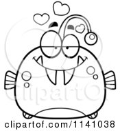 Cartoon Clipart Of A Black And White Viperfish In Love Vector Outlined Coloring Page