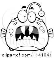 Cartoon Clipart Of A Black And White Frightened Viperfish Vector Outlined Coloring Page