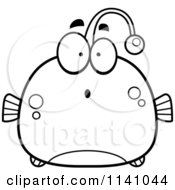 Cartoon Clipart Of A Black And White Surprised Viperfish Vector Outlined Coloring Page