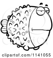 Cartoon Clipart Of A Black And White Bored Blowfish Vector Outlined Coloring Page