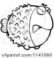 Cartoon Clipart Of A Black And White Angry Blowfish Vector Outlined Coloring Page