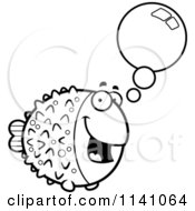 Cartoon Clipart Of A Black And White Talking Blowfish Vector Outlined Coloring Page