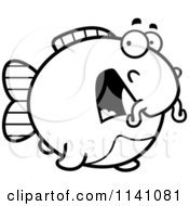 Cartoon Clipart Of A Black And White Scared Chubby Catfish Vector Outlined Coloring Page
