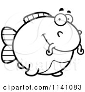 Cartoon Clipart Of A Black And White Happy Chubby Catfish Vector Outlined Coloring Page
