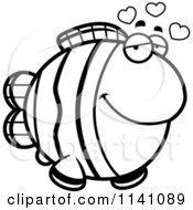 Cartoon Clipart Of A Black And White Amorous Clownfish Vector Outlined Coloring Page by Cory Thoman