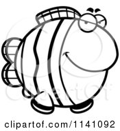 Cartoon Clipart Of A Black And White Sly Clownfish Vector Outlined Coloring Page by Cory Thoman