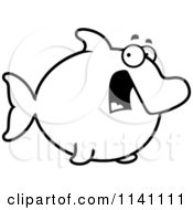 Cartoon Clipart Of A Black And White Frightened Dolphin Vector Outlined Coloring Page