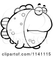 Cartoon Clipart Of A Black And White Bored Fish Vector Outlined Coloring Page