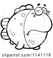 Cartoon Clipart Of A Black And White Crying Fish Vector Outlined Coloring Page