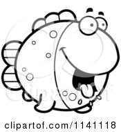 Cartoon Clipart Of A Black And White Hungry Fish Vector Outlined Coloring Page