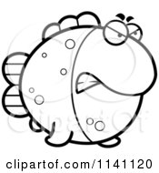 Cartoon Clipart Of A Black And White Angry Fish Vector Outlined Coloring Page