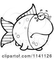 Cartoon Clipart Of A Black And White Crying Goldfish Vector Outlined Coloring Page by Cory Thoman