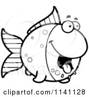 Cartoon Clipart Of A Black And White Hungry Goldfish Vector Outlined Coloring Page by Cory Thoman