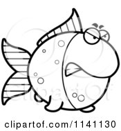 Cartoon Clipart Of A Black And White Angry Goldfish Vector Outlined Coloring Page