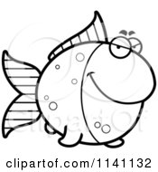 Cartoon Clipart Of A Black And White Sly Goldfish Vector Outlined Coloring Page