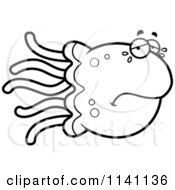 Cartoon Clipart Of A Black And White Crying Jellyfish Vector Outlined Coloring Page